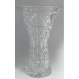 Large cut glass crystal flower vase: height 36cm