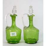 Pair Of Victorian Green Glass Jug Decanters Circa 1880: one damaged stopper noted(2)