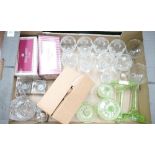 A collection of cut glass and crystal items to include: Royal Albert boxed tumblers, Green Glass