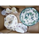 A collection of pottery items to include: Wedgwood Chinese Flowers Sauce boat and Stand,
