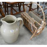 Very Large Salt Glazed Pottery Jug: together with cane mid century magazine rack(2)