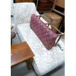 Modern Chaise Lounge: broken arm noted together with upholster oak long stool(2)