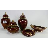 A collection of Carlton Rouge patterned items to include: lidded jars, ashtray,