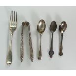 A collection of Silver and plated cutlery: including hallmarked silver Georgian spoon, 41 grams.