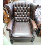 Brown Leather Chesterfield Wingback Armchair: