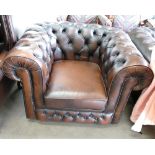 Brown Leather Chesterfield Arm Chair: