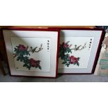 Republican Period Chinese Framed Embossed Pictures: with images of foliage & birds(2)