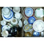 A mixed collection of items to include: Victorian pottery plates, blue and white items,