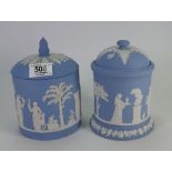 Wedgwood Light Blue Jasper Ware Jars & Covers: tallest 17cm(2)