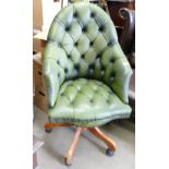 Green Leather Chesterfield Type Office Chair: