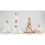 A collection of pottery lady figures to include: Coalport The Bride, Goebel No 9 figure,