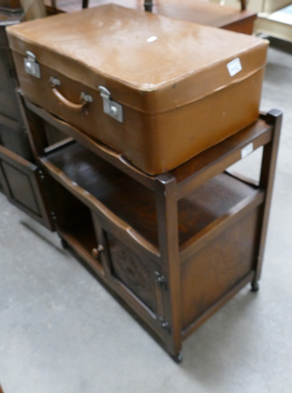 1930 Oak Drinks Trolley: together with retro suitcase(2)