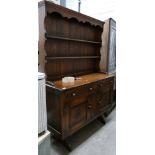 Carved Oak Large Two Door Dresser & Rack: