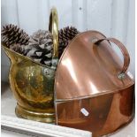 Brass Coal Bucket :together with similar copper fire starting screen(2)