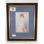 Watercolour signed Florence White; Lady in a Paisley shawl, measuring 14.5cm x 9cm excl. mount.