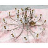 Very Large Brass 18 Branch Chandelier with faceted droppers : with matching candle bulbs,