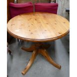 Modern Pine Pedestal Table: with 2 similar chairs(3)