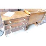 Dark Wood Drop Leaf Table: together with similar chest of 3 drawers(2)