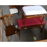 Two Upholstered Storage Stools: together with Mid Century chair(3)
