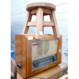 Oak Cased Pye Valve Radio: together with small stool(2)