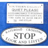 Two Cast Metal Railway Signs: