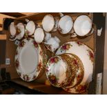 A collection of Royal Albert Old Country Rose items to include: tea set and dinner plates(seconds