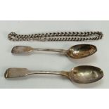 Silver Albert watch chain and 2 Silver spoons: 71 grams.