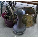 A collection of Brass & Copper items to include: coal buckets, jugs ,