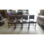 Four Oak Framed Studded Leather Covered Dining Chairs(4)