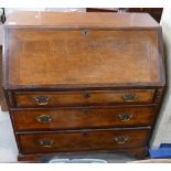 Georgian Oak Bureau: 3 drawer cross banded in mahogany 95cm width x depth 52cm x height 116cm