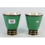 Carlton Ware Vert Royal Ribbed vases: height 15cm(2)
