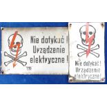 Two Vintage Polish Enamel Electricity Signs: