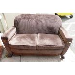 Antique Horse Hair filled 2 Seater Settee: unsympathetically recover in mid century fabric: with