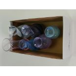 A collection of Caithness & Similar Coloured glass vases: height of tallest 15cm(6)