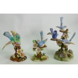 Crown Staffordshire J T Jones Bird Figures: all with minor petal damage(3)