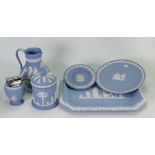 A collection of Light Blue Wedgwood Jasperware to include: jugs plates vases etc(5)