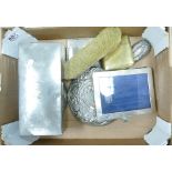 Silver & Silver Plated items to include: Picture frame, brush, cigarette cases,