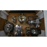 Silver Plated items to include: Teapots, Biscuit Barrel,