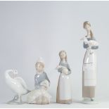 Three Lladro Figures of Girls with Farm Animals: and other.