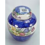 Maling lustre ginger jar & cover: decorated with a central band of flowers, height 18cm.