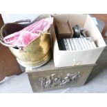 Brass Coal Bucket : together with similar scuttle & fire side part set