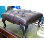 Brown Leather Chesterfield Foot Stool: