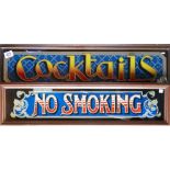 Cocktails and No Smoking Pub Advertising Mirrors: height of largest 22cm x width 80cm