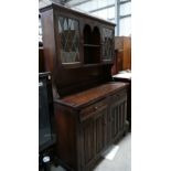 Oak Linen Fold Glazed Dresser: