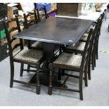 Oak Dining Table: complete with 6 ladderback upholstered chairs