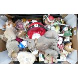 A mixed collection of items to include: Cuddly Toys, Novelty Ornaments,