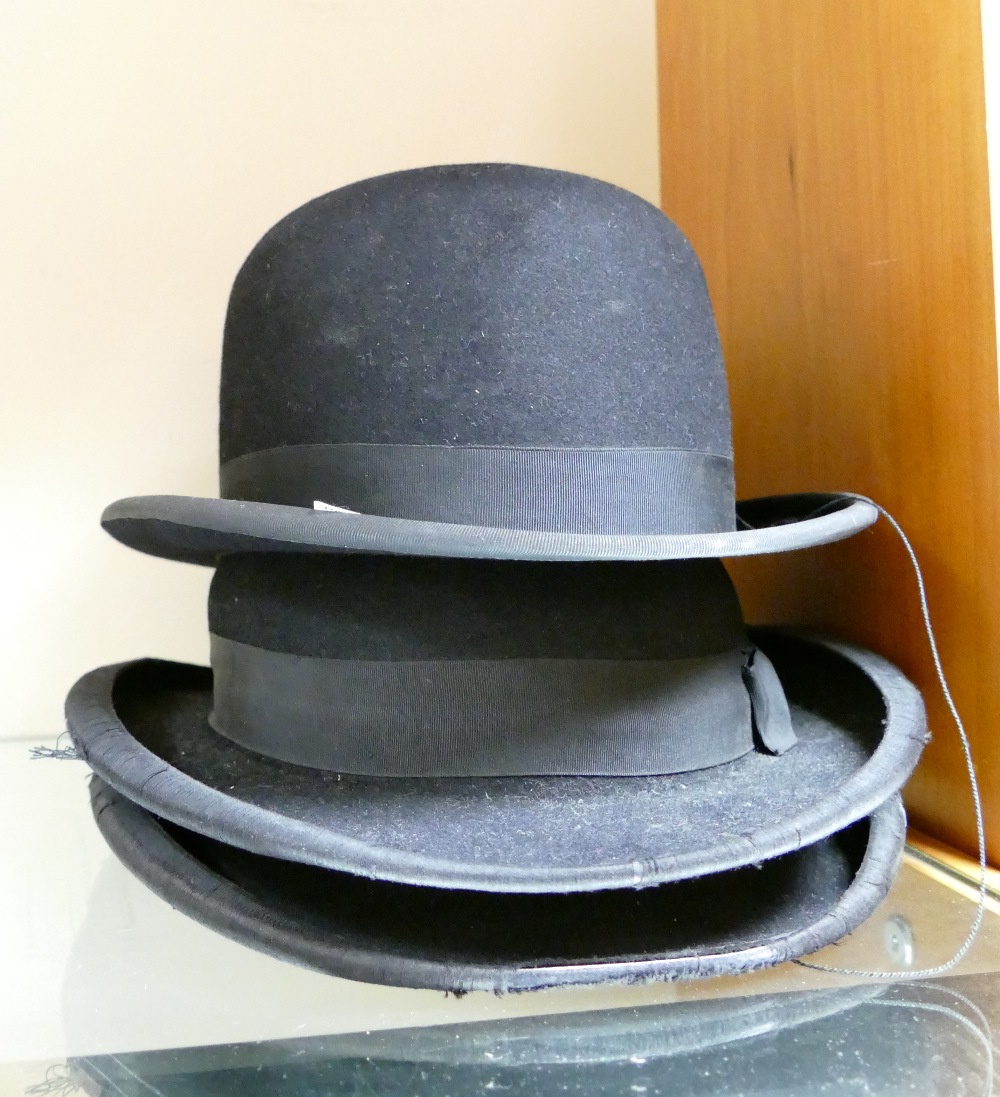 A bowler hat: together with two school girl hats (3)