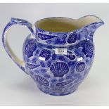 Moorland Pottery Large Blue & White Jug: decorated with sea shells,