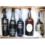 A collection of Port and Cava Sealed bottles: together with Bass empty bottle