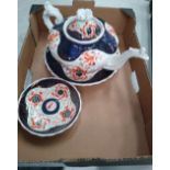 Staffordshire Dragon Spout Teapot: together with plate and small dish